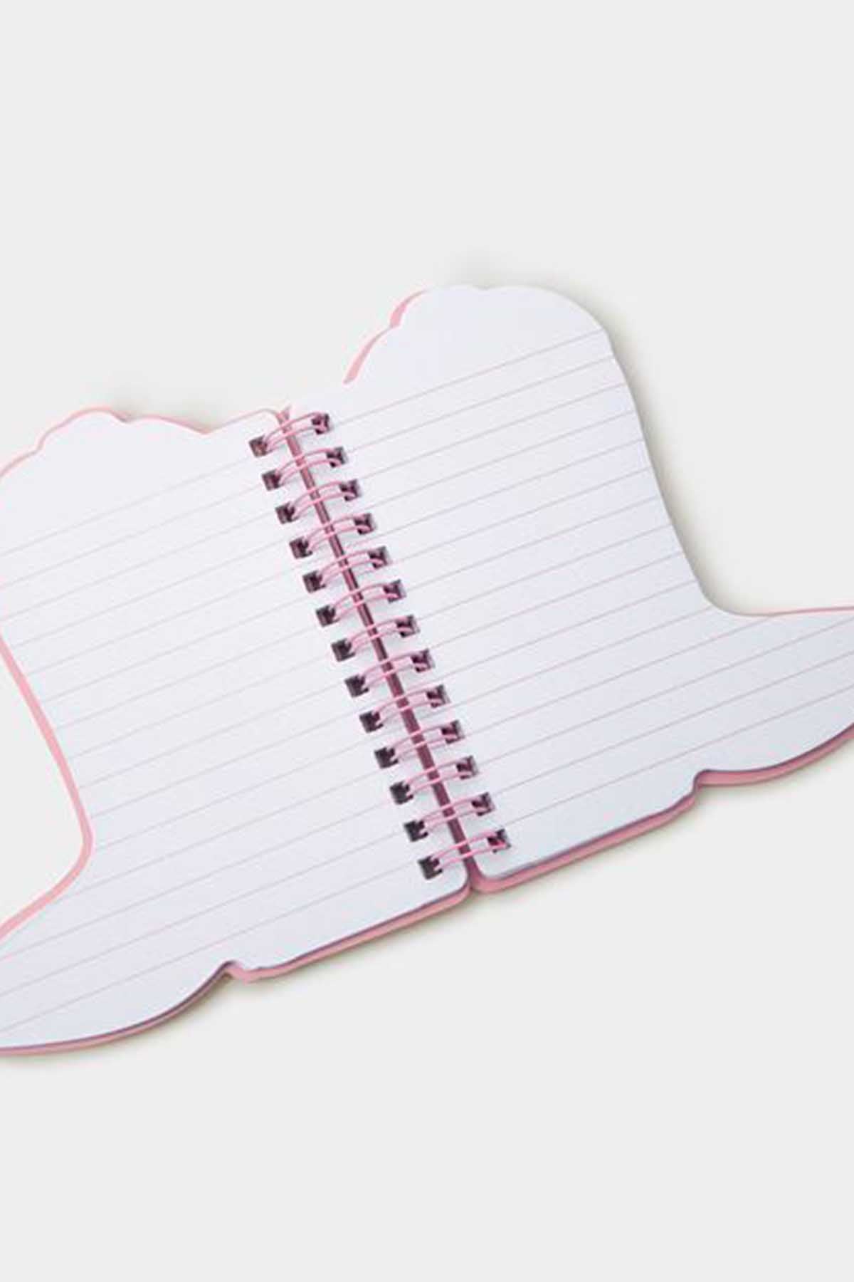 Accessorize white lined pages notebook, boot-shaped with pink spiral rings