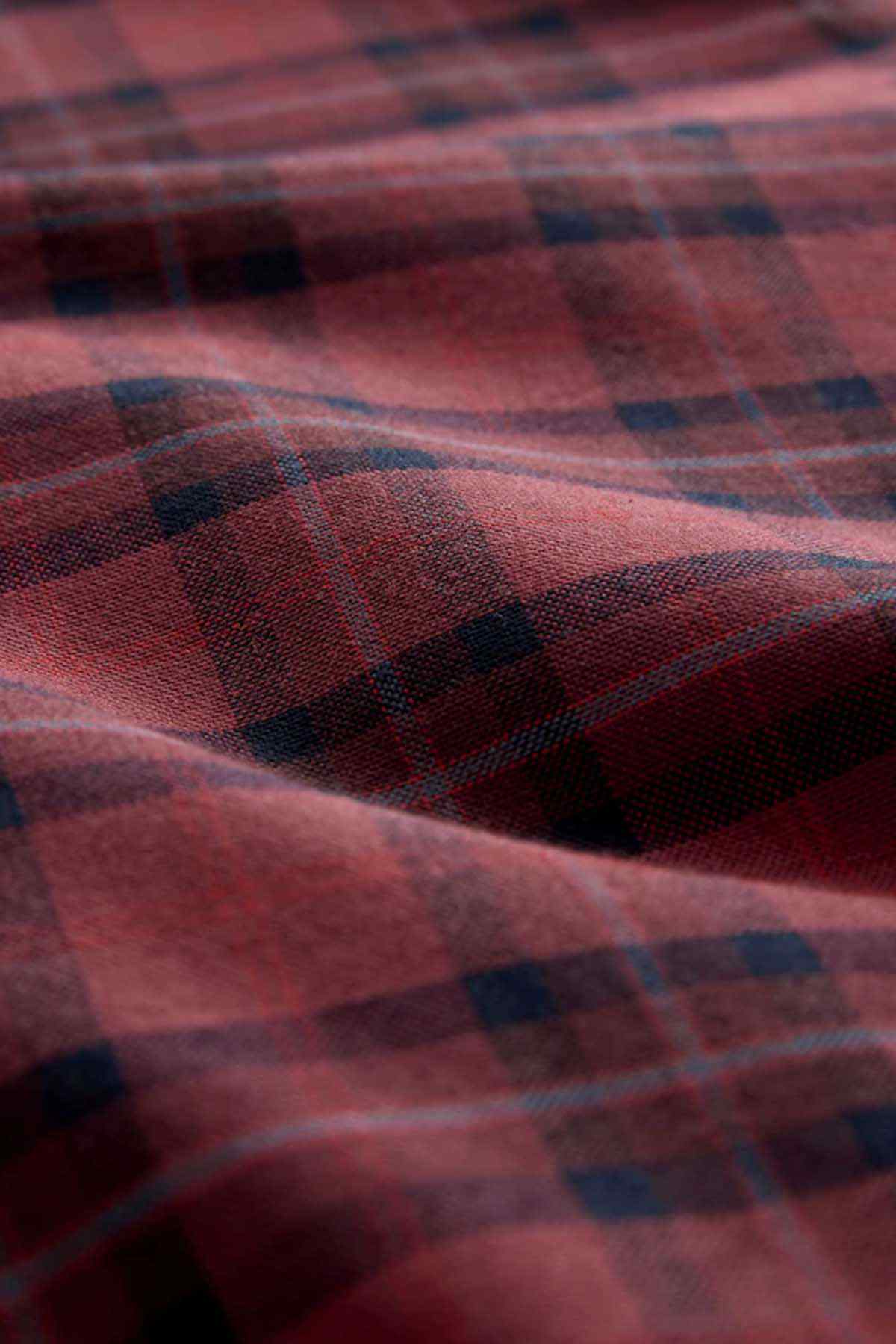 NEXT burgundy red plaid shirt fabric close-up with woven check pattern