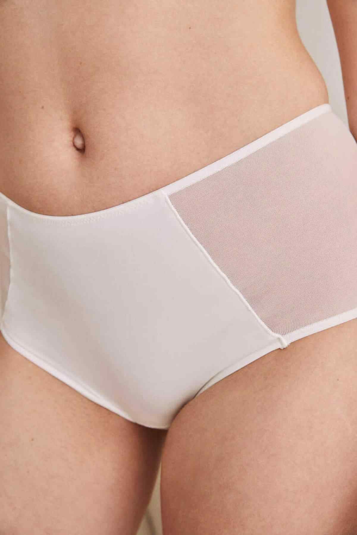 Women's off-white high-rise briefs with sheer side panel