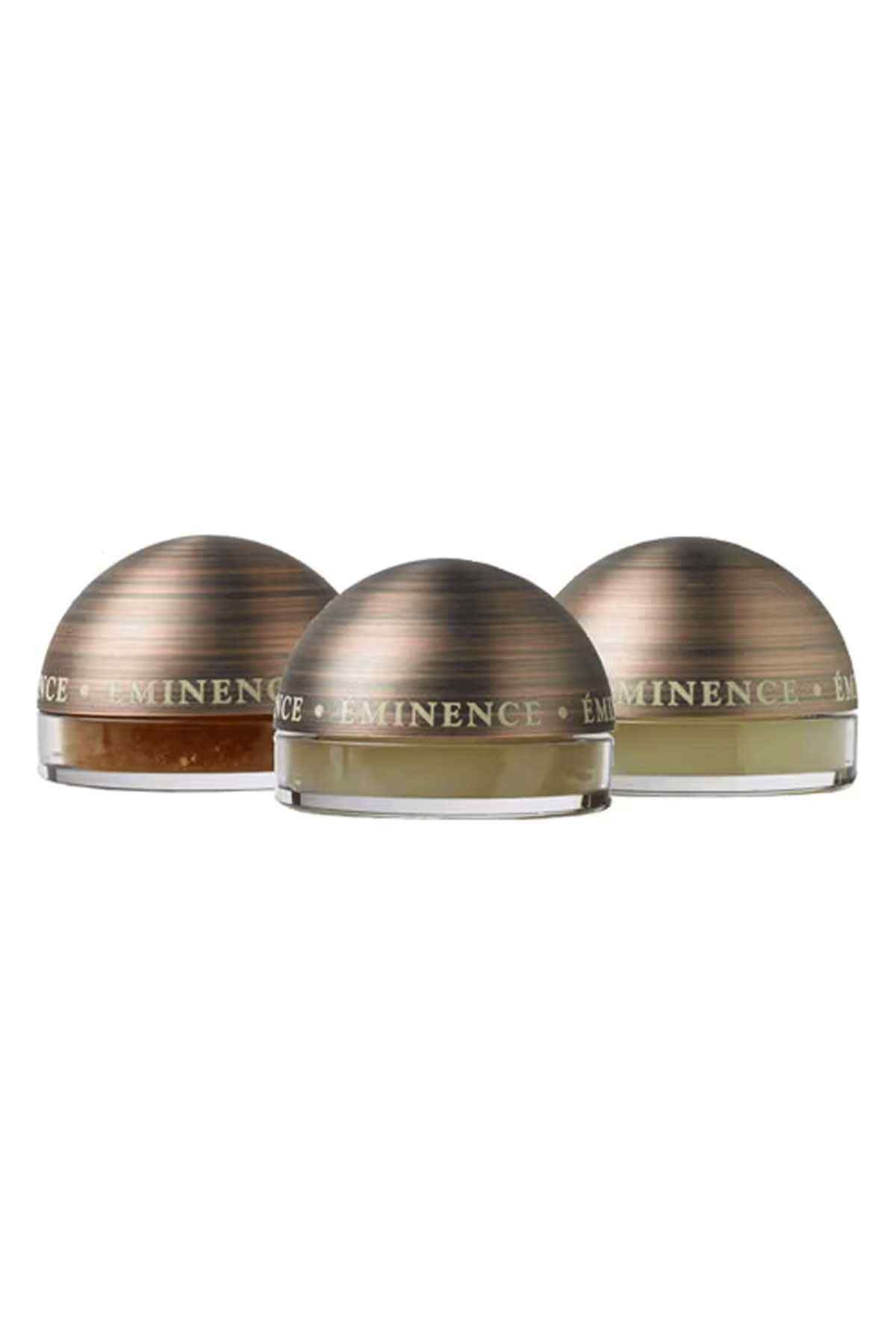 Eminence set of three domed product containers with metallic brown tops