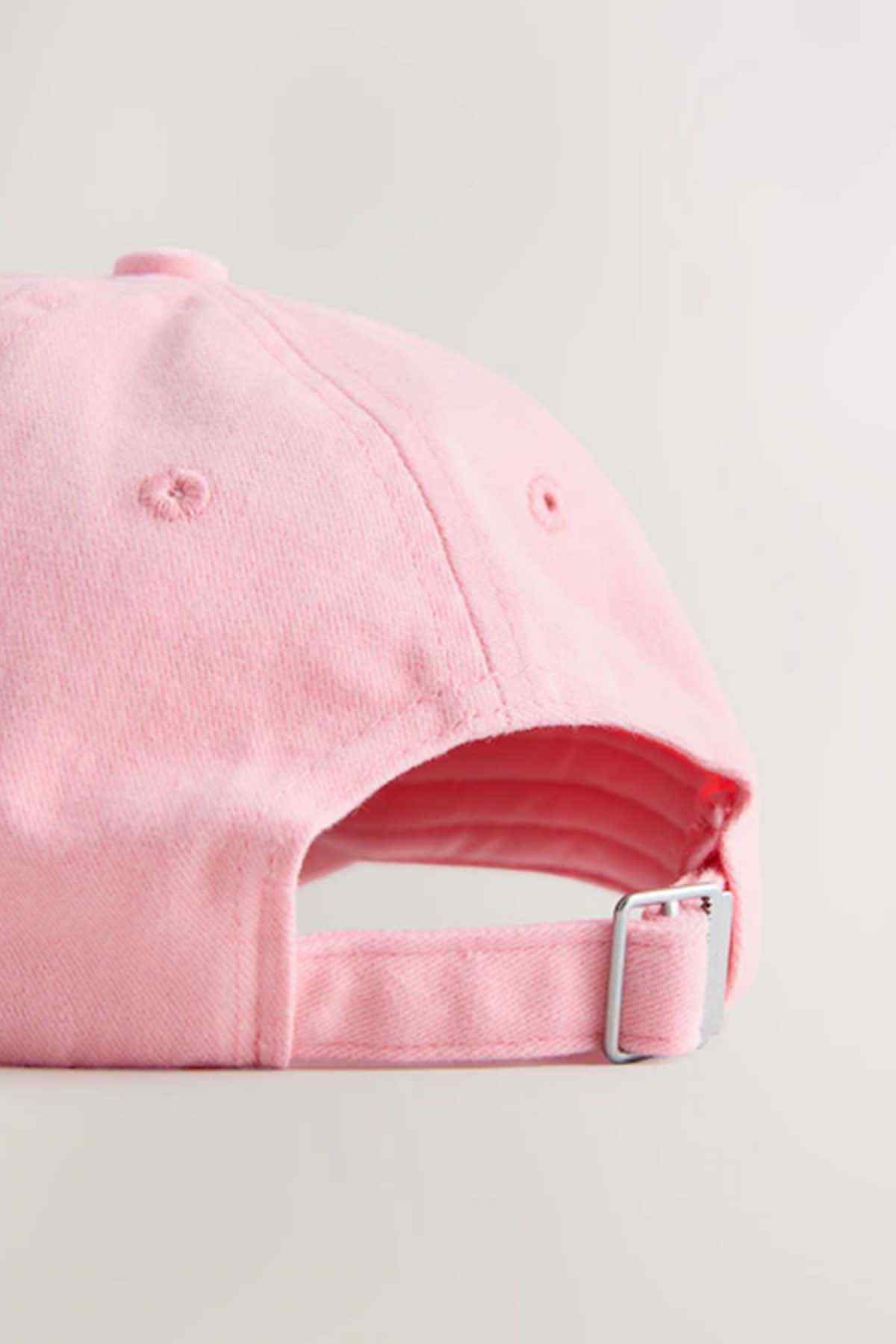 Pink baseball cap back with adjustable strap and metal buckle