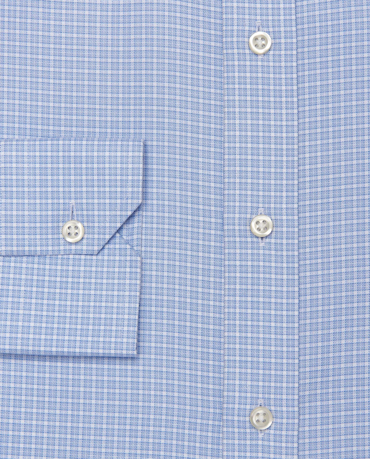 Light blue check dress shirt sleeve with button cuff and placket