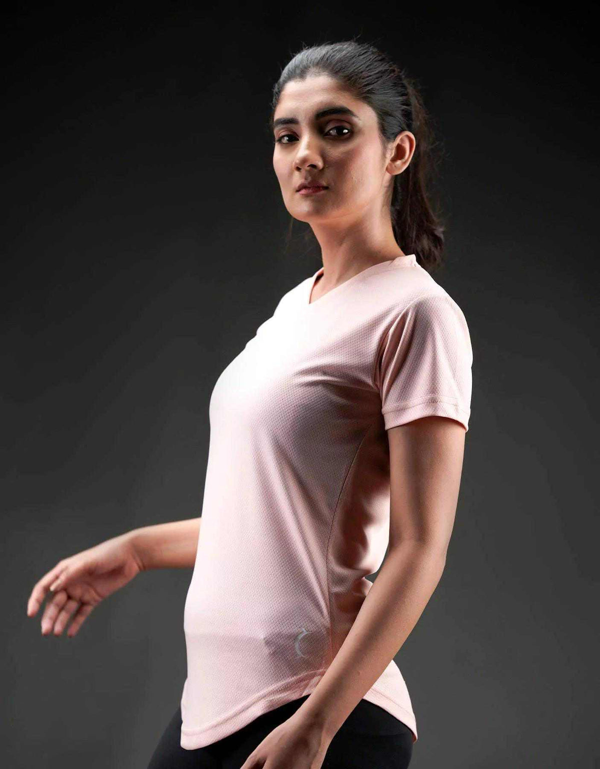 Women's pink short-sleeve crew-neck performance top