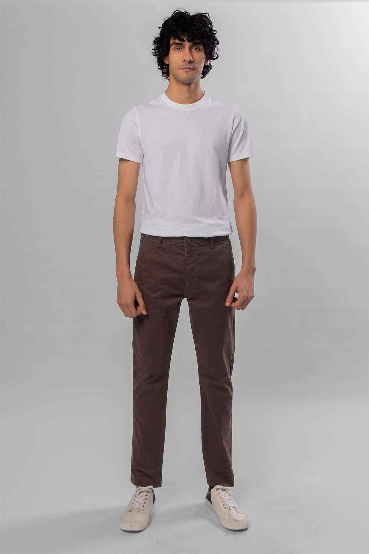 Brown jeans pants with straight leg and front seams