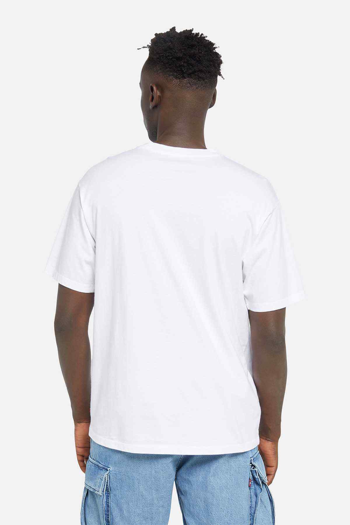White T-shirt back view, crew neck, plain design