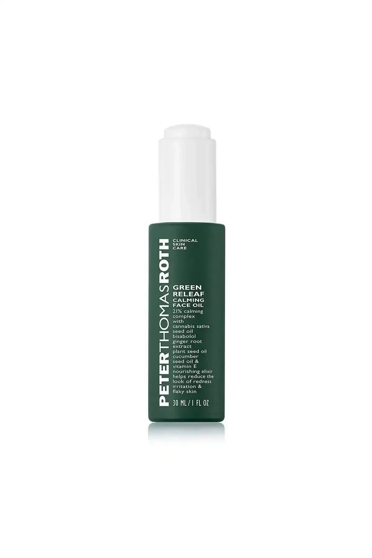Green-tinted skincare bottle with white pump cap