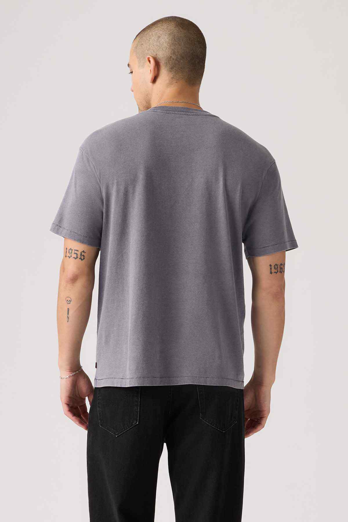 Levi's men's heather gray crewneck T-shirt, back view with graphic print