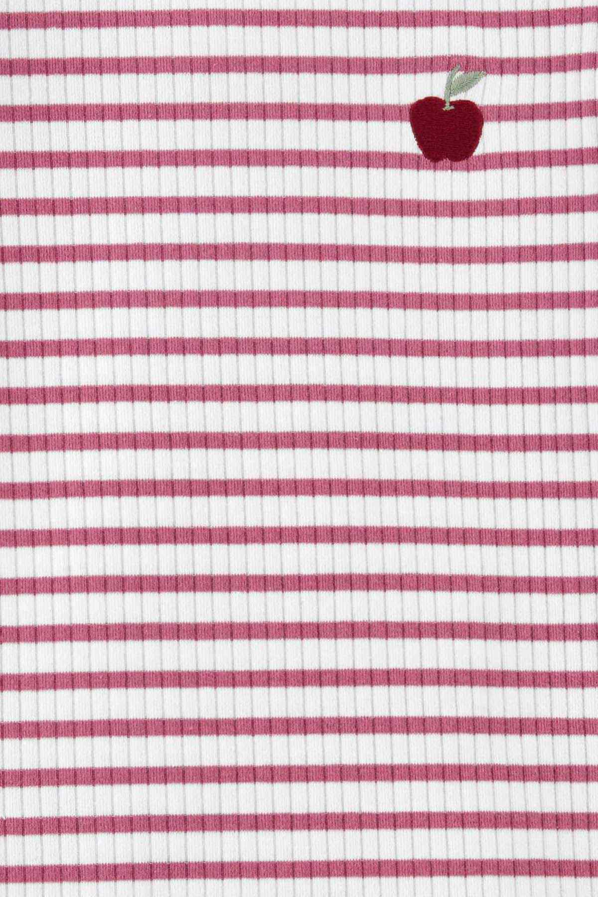 Carter's striped fabric close-up with red heart patch