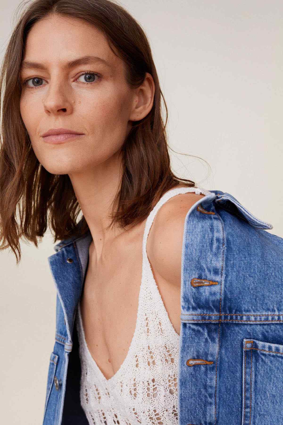 MANGO off-white crochet V-neck camisole with delicate openwork knit