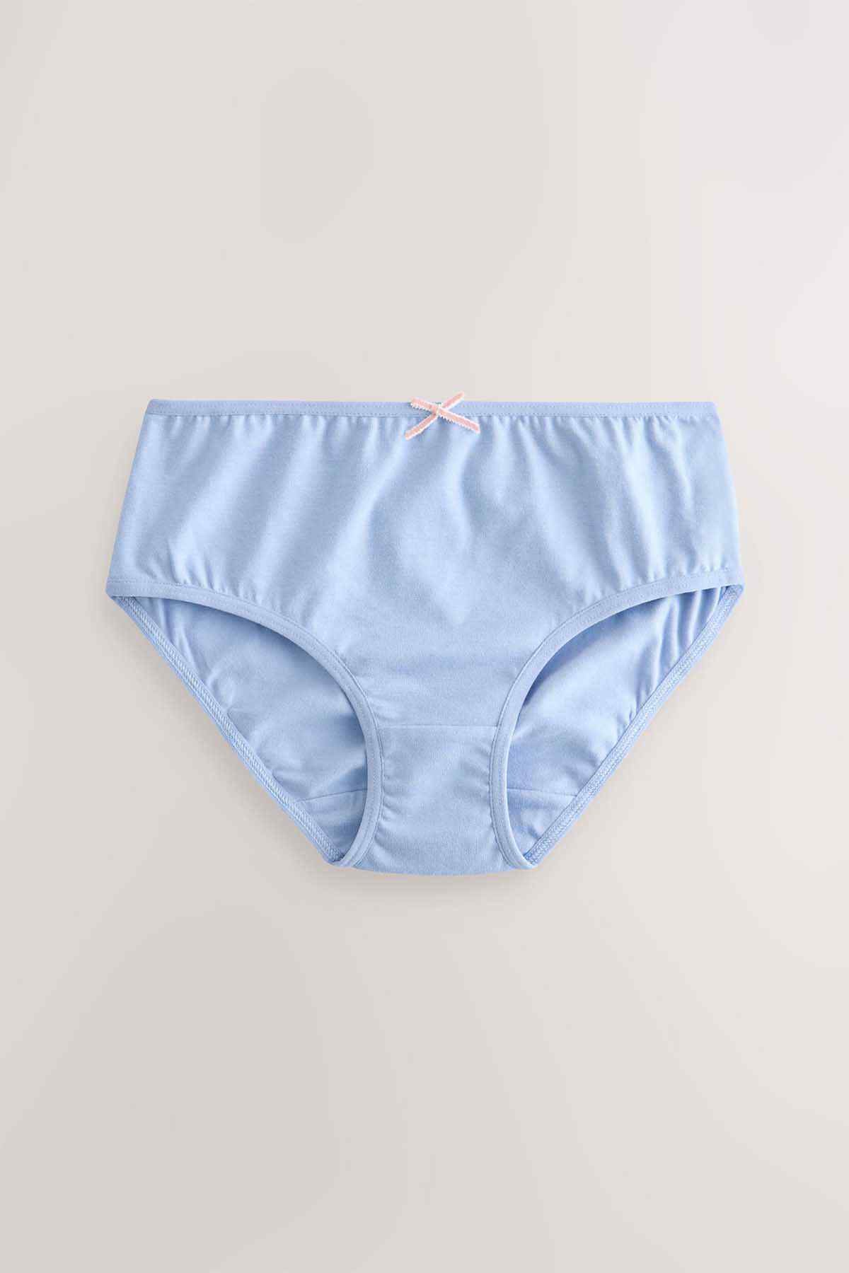 Kids cotton briefs, light blue with small pink bow at center waistband