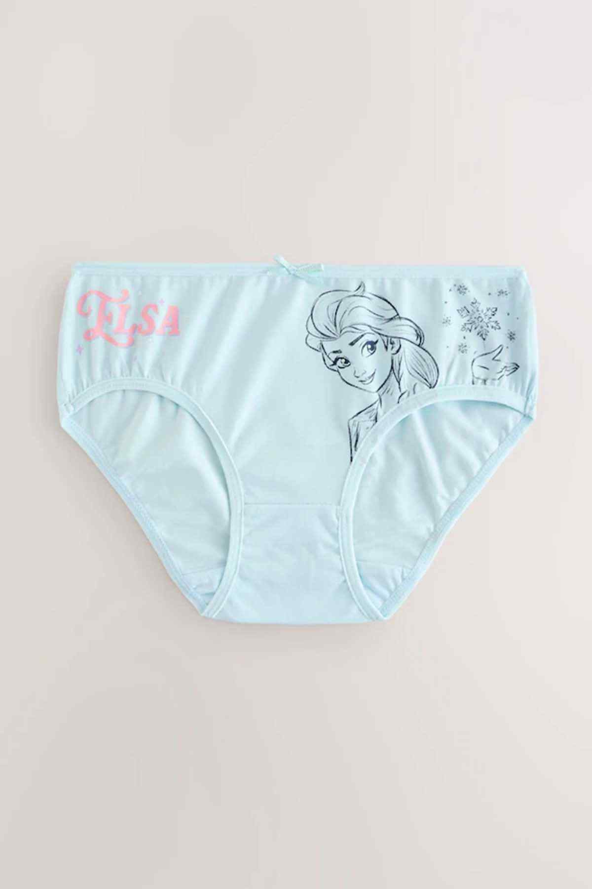 Girls' light blue printed briefs with girl illustration and pink “RISA” text