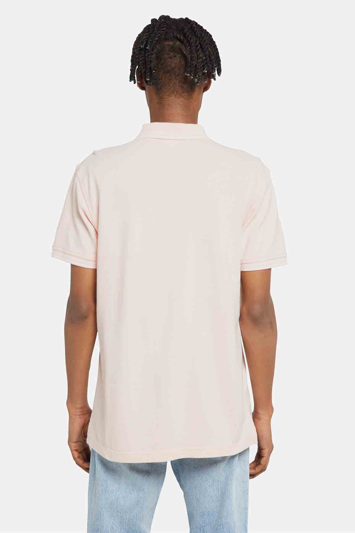 Levi's light pink polo shirt back view with short sleeves and collared neckline