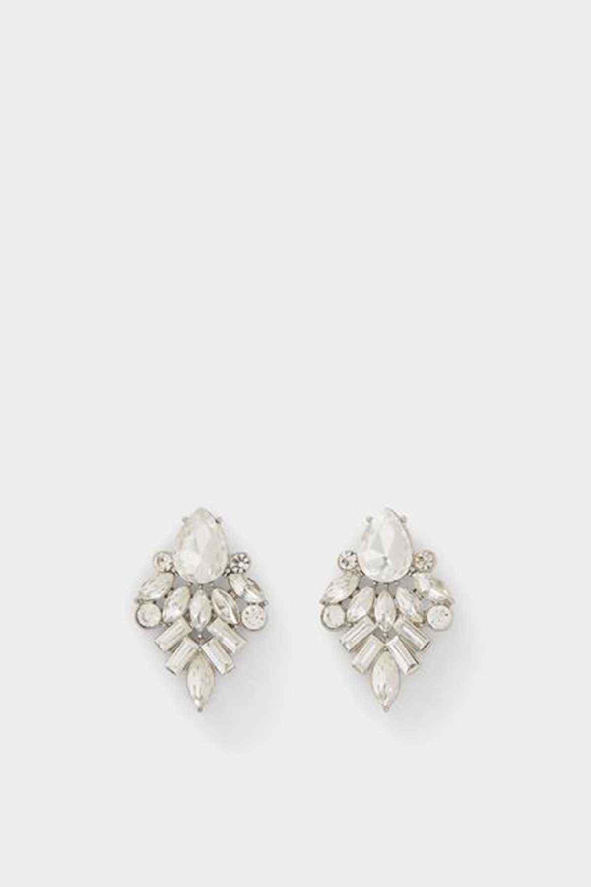 Crystal cluster drop earrings with small round halos and marquise stones