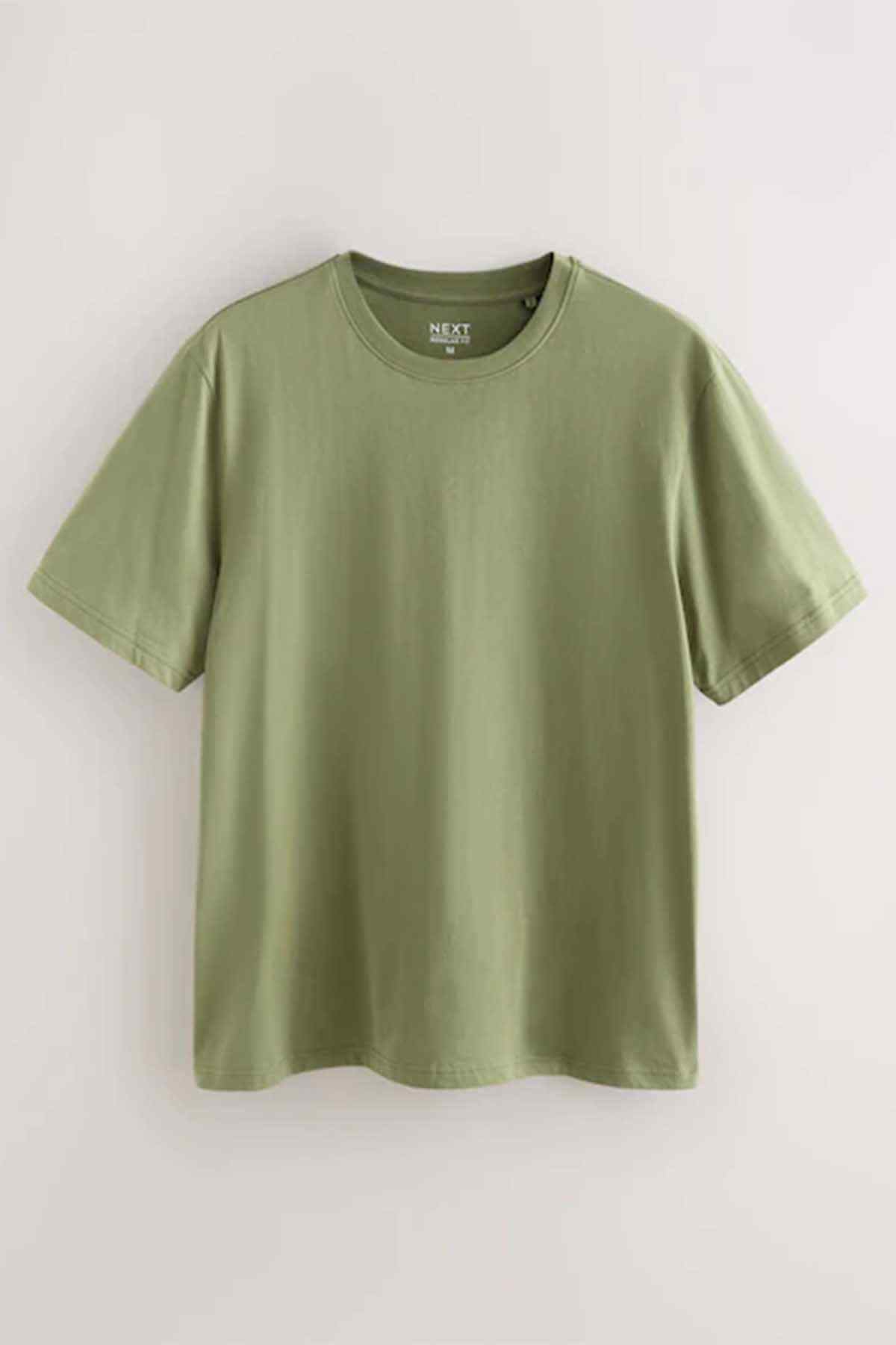 Olive green crew-neck T-shirt with NEXT neck label, short sleeves