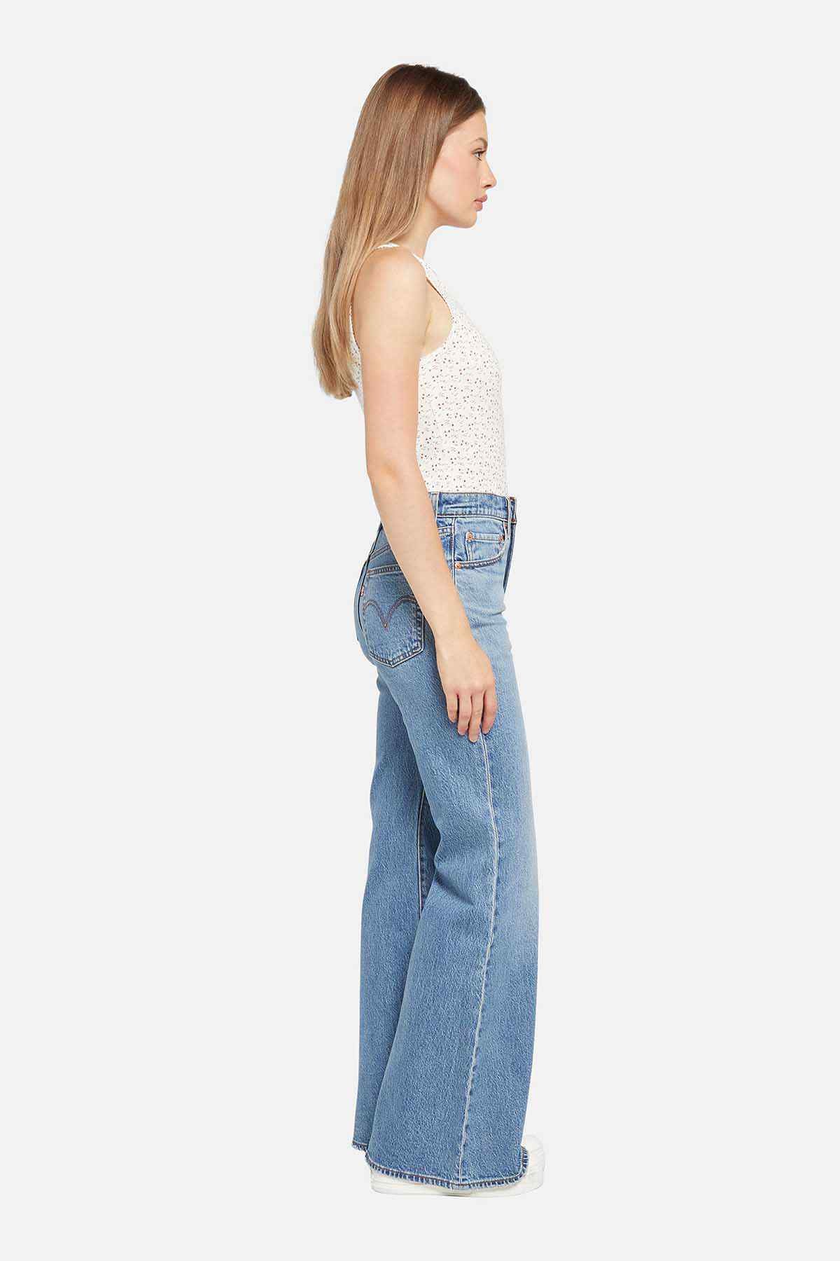 Levi's medium indigo wide-leg jeans with belt loops and contrast stitching
