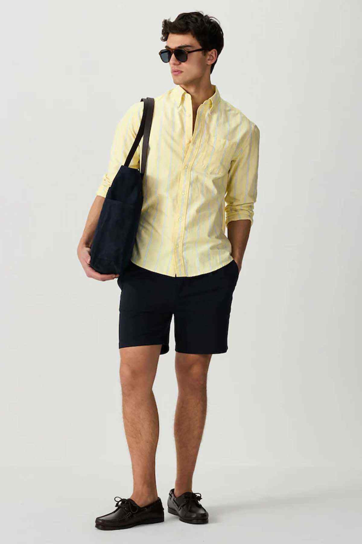 NEXT yellow striped button-up shirt with long sleeves and collar