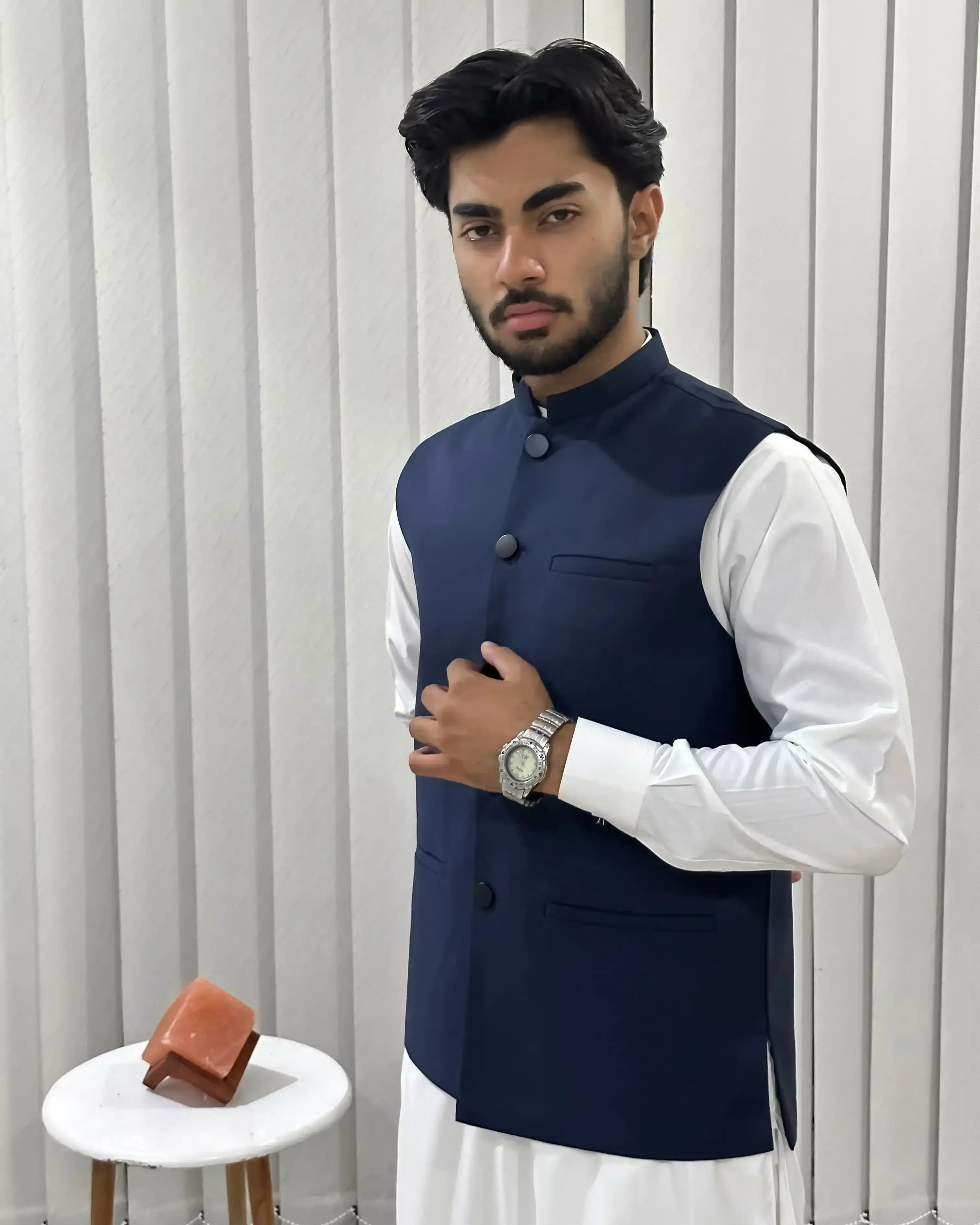 Waistcoat Design Kurta Dark Navy Blue Vest NAVY BLUE BLENDED WAISTCOAT JJVC-CD-04-48070 Junaid Waistcoat Design Kurta Dark Navy Blue Vest NAVY BLUE BLENDED WAISTCOAT JJVC-CD-04-48070 Junaid