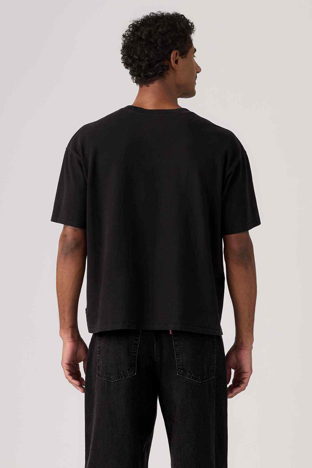 Men's black crewneck short-sleeve T-shirt, back view