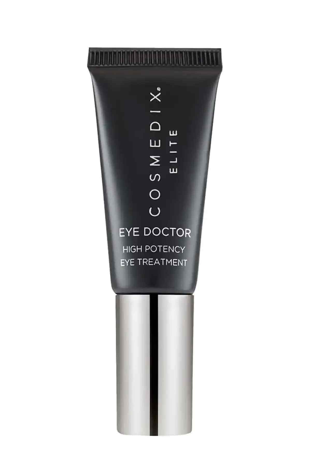 Cosmedix eye treatment tube, black with silver base and cap