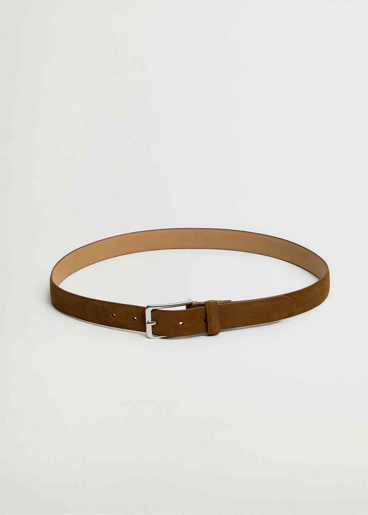 Brown leather belt with adjustable silver buckle and loop