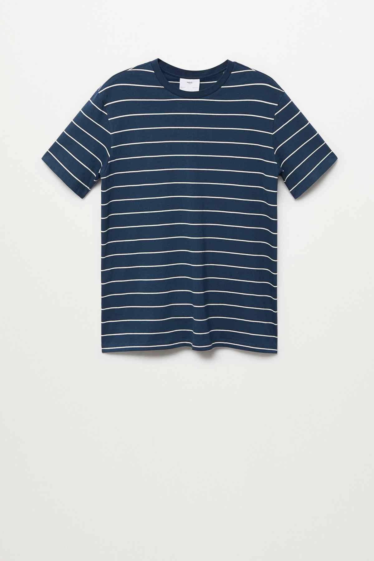 Navy striped crew-neck T-shirt with short sleeves