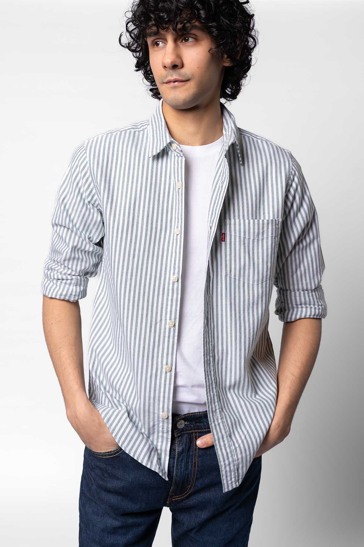 Levi's striped button-up shirt with chest pocket and long sleeves