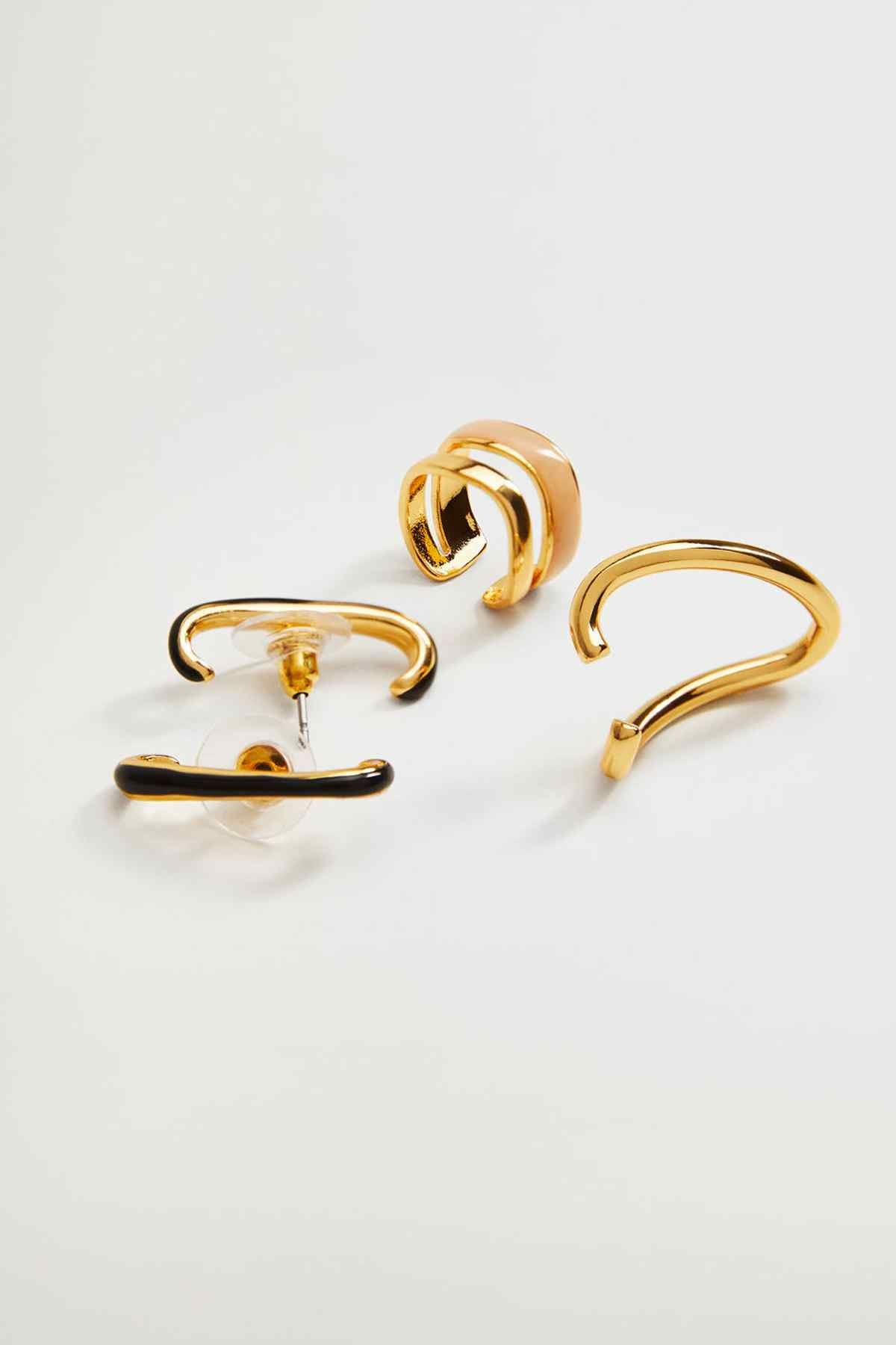 Gold-tone hoop earrings and matching ring with glossy oval links