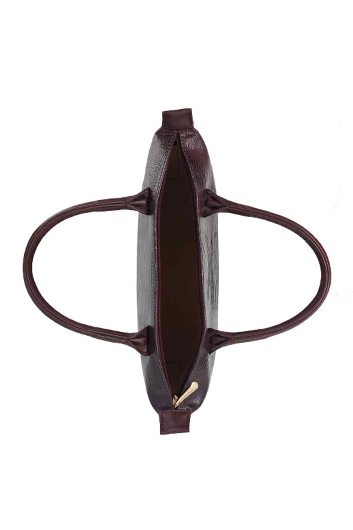 Lafanzo maroon textured tote bag underside view with open top and two handles