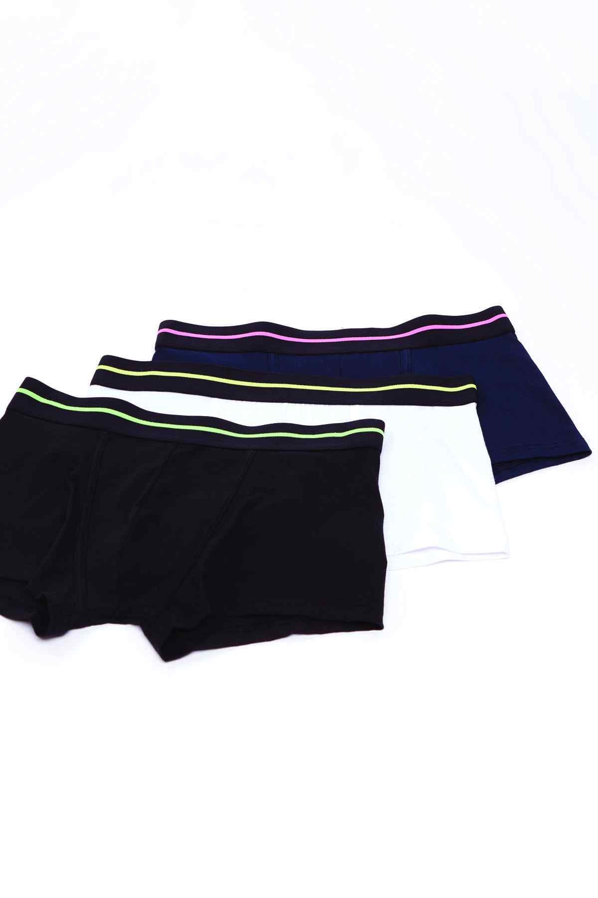Men's boxer briefs with multicolor striped waistband, folded in overlapping pairs
