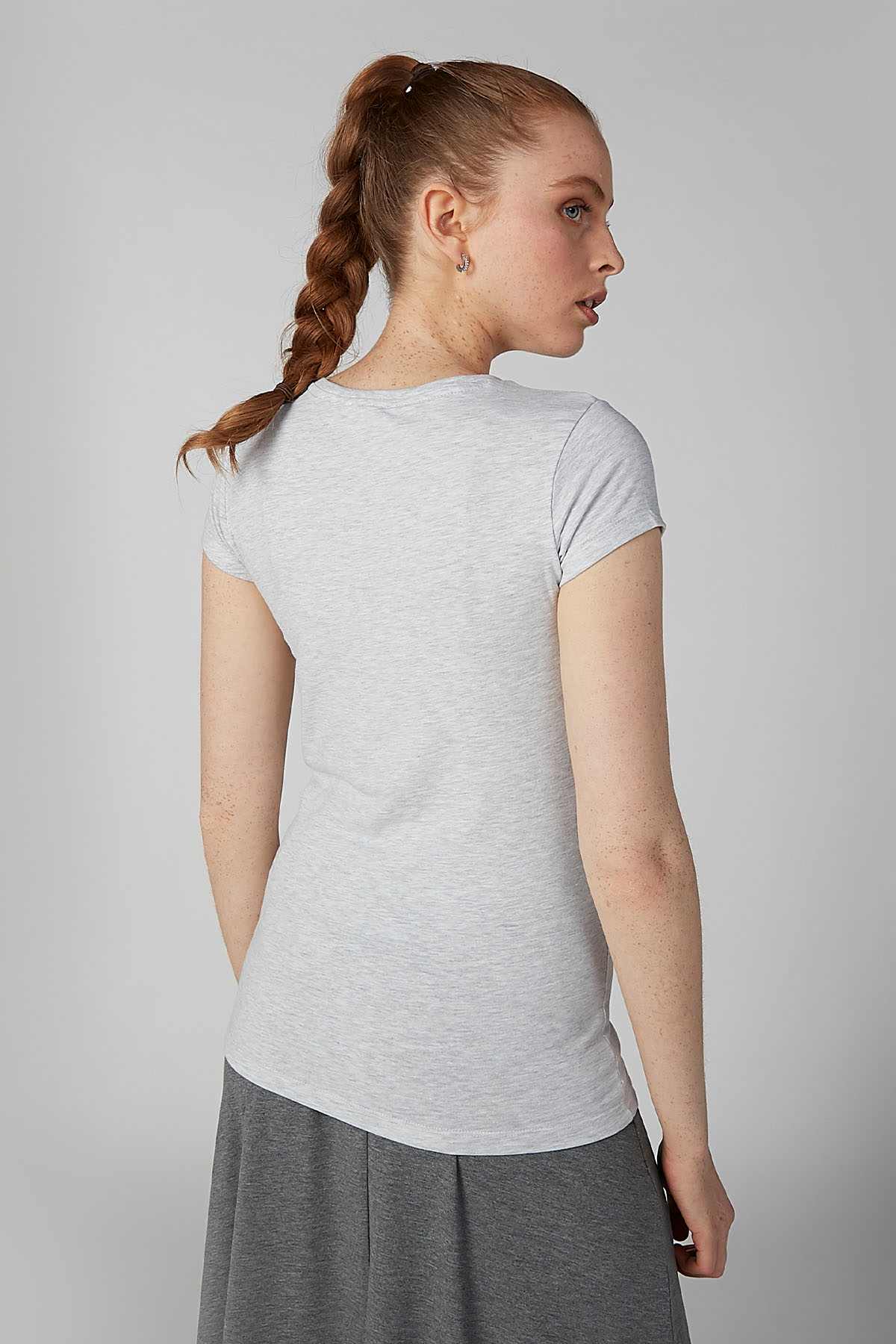 Light gray short-sleeve T-shirt, plain back view