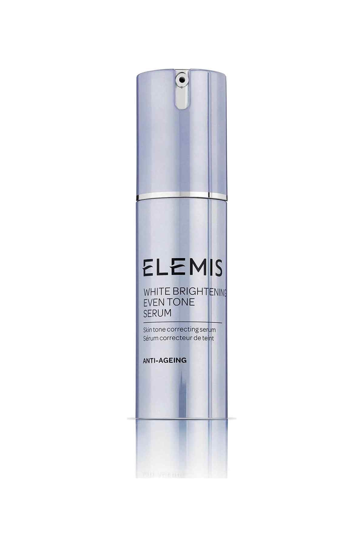 Elemis serum bottle, metallic silver pump with label