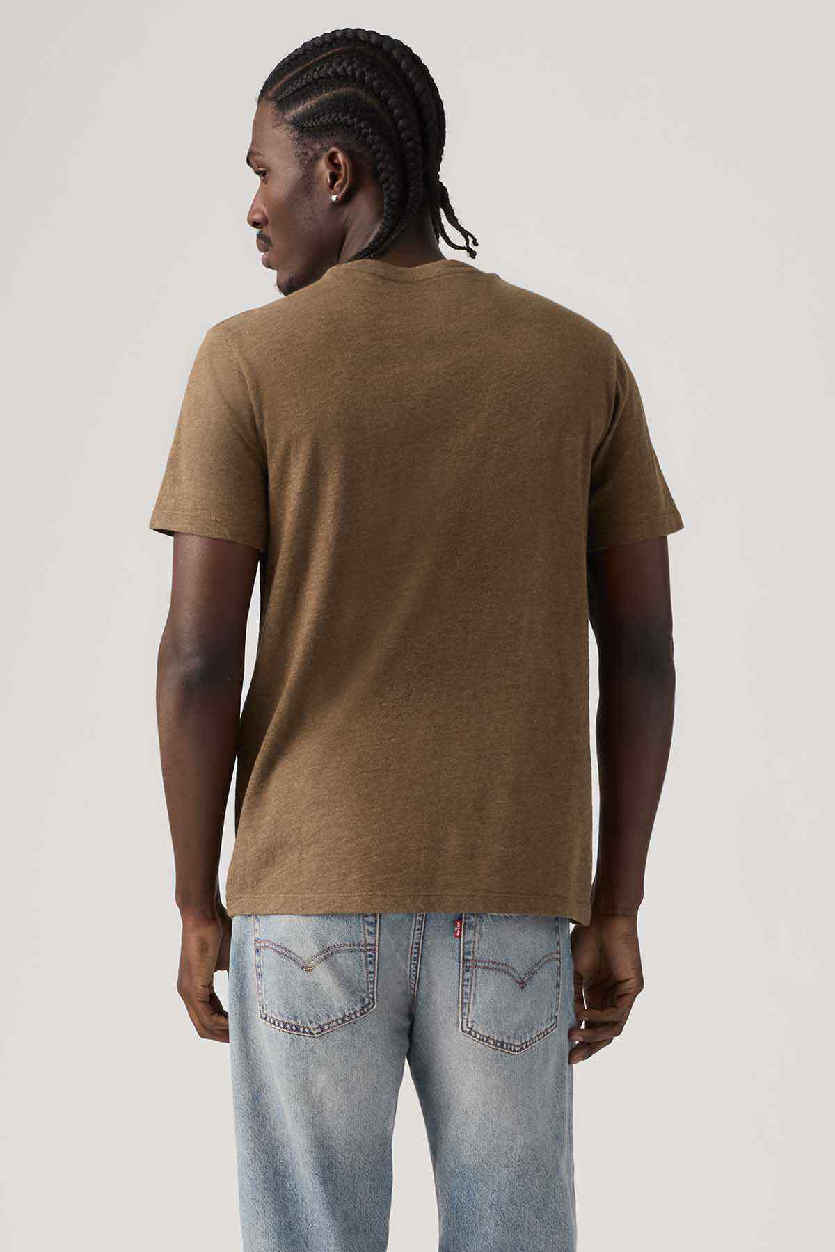 Levi's brown crewneck T-shirt, back view with short sleeves