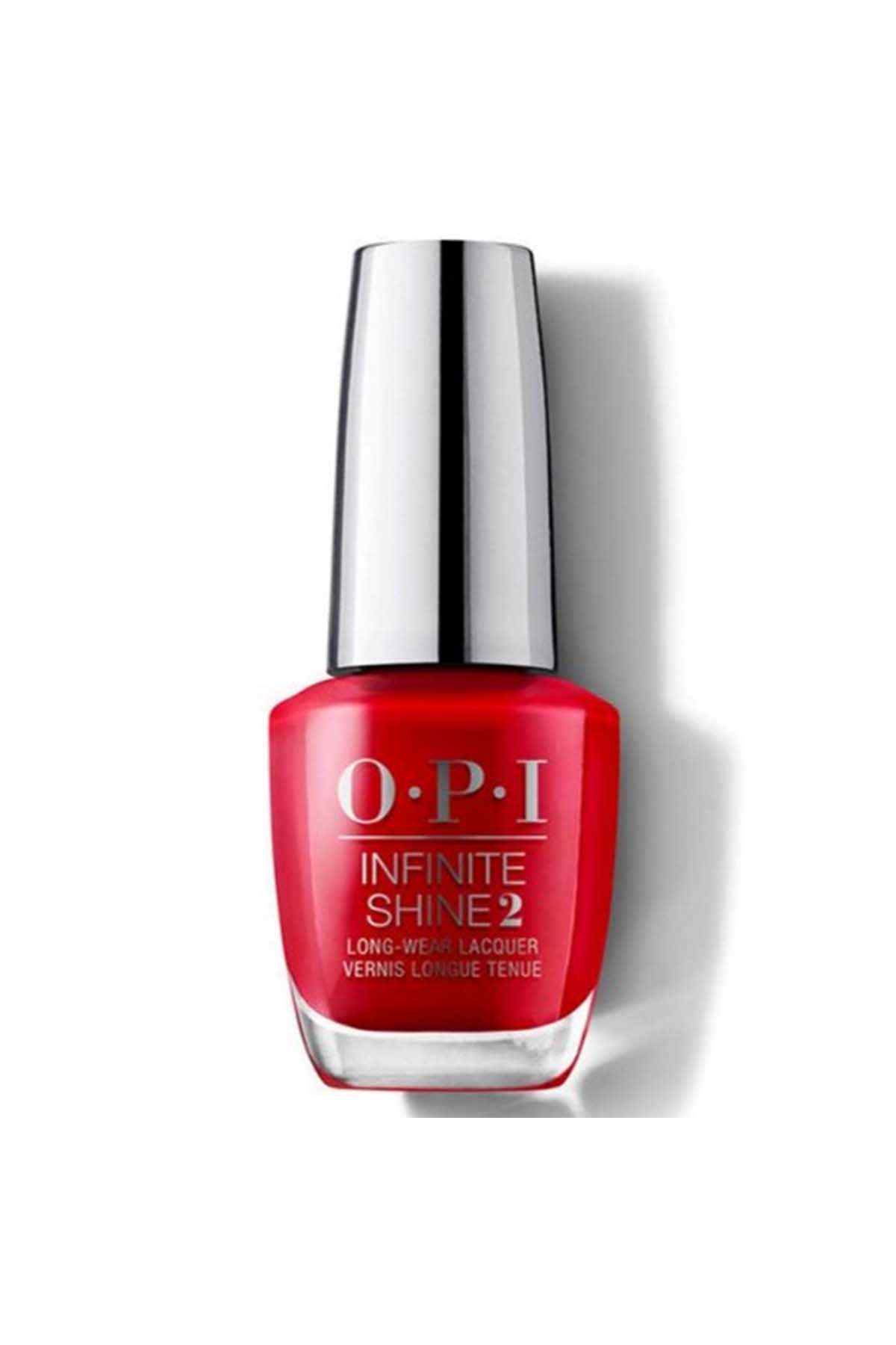 OPI Infinite Shine nail lacquer, crimson red bottle