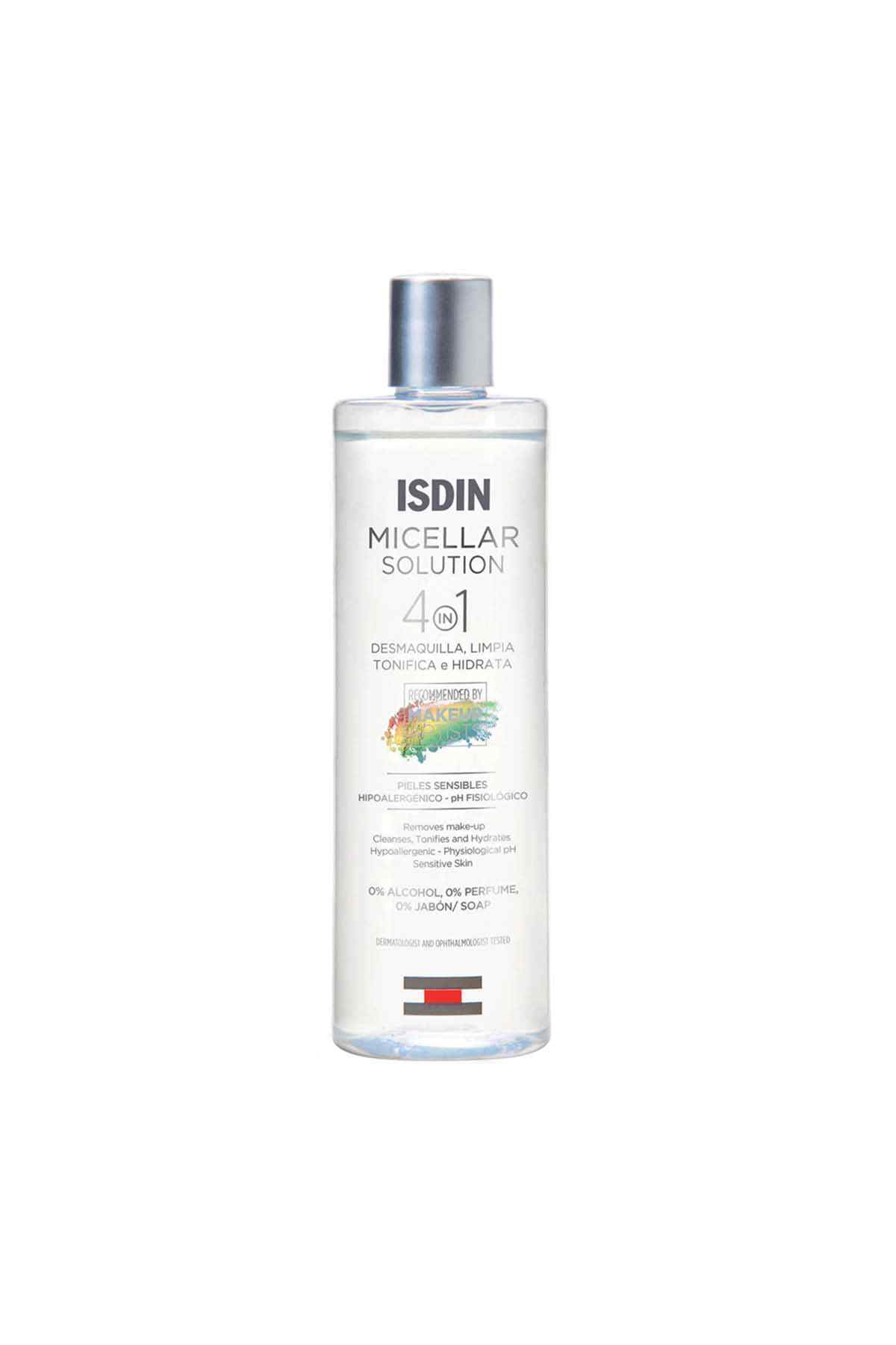 ISDIN micellar solution bottle with silver cap