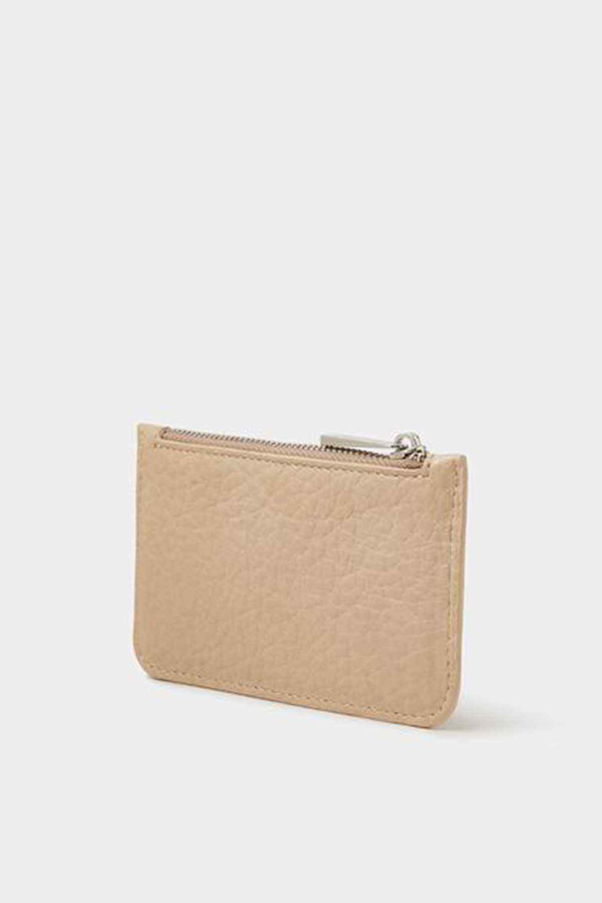 Mink leather slim zip card holder with top zipper and rounded corners