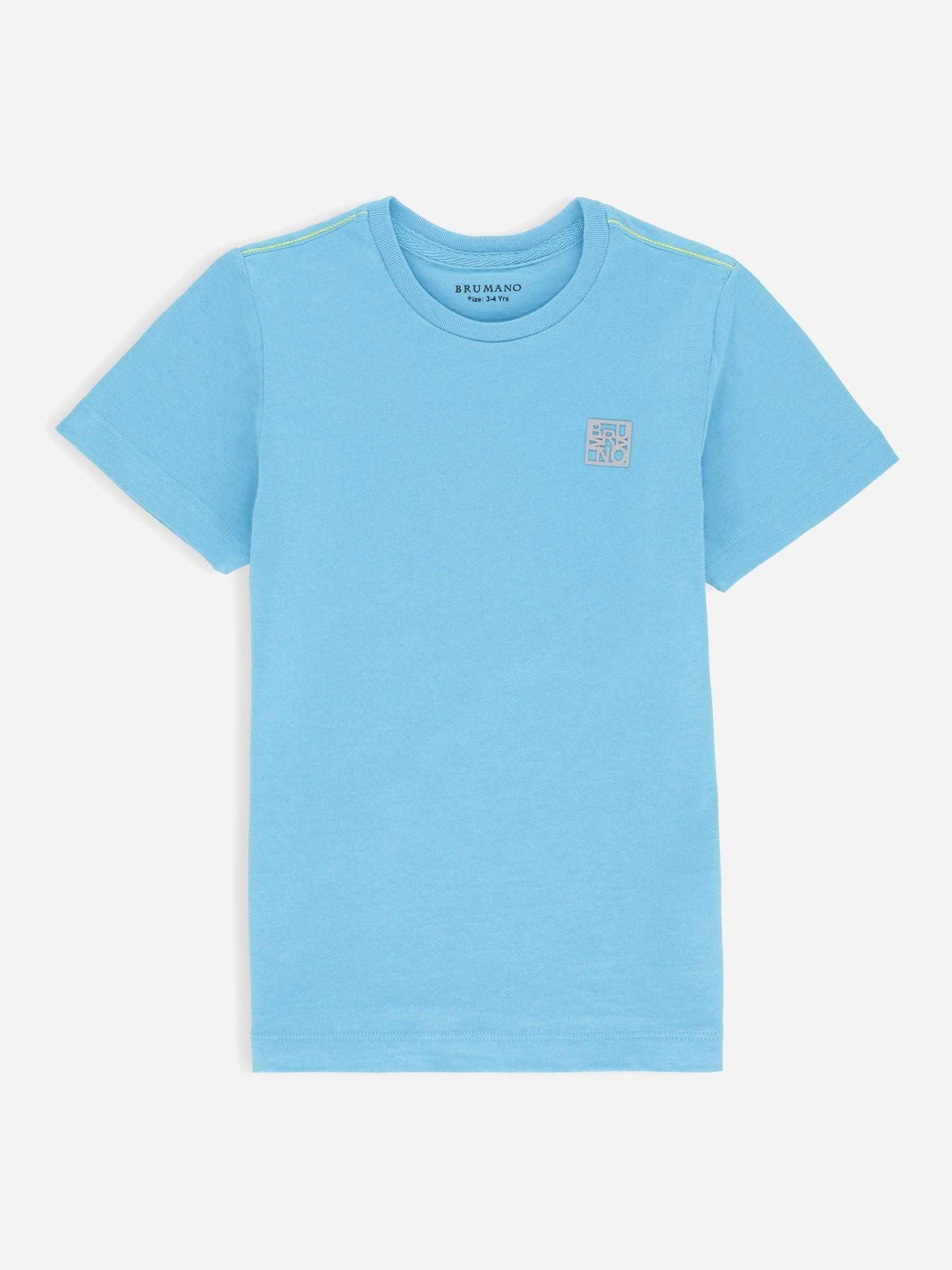 BRUMANO Aqua Blue Basic Crew Neck Casual T-Shirt Shop at AK Galleria