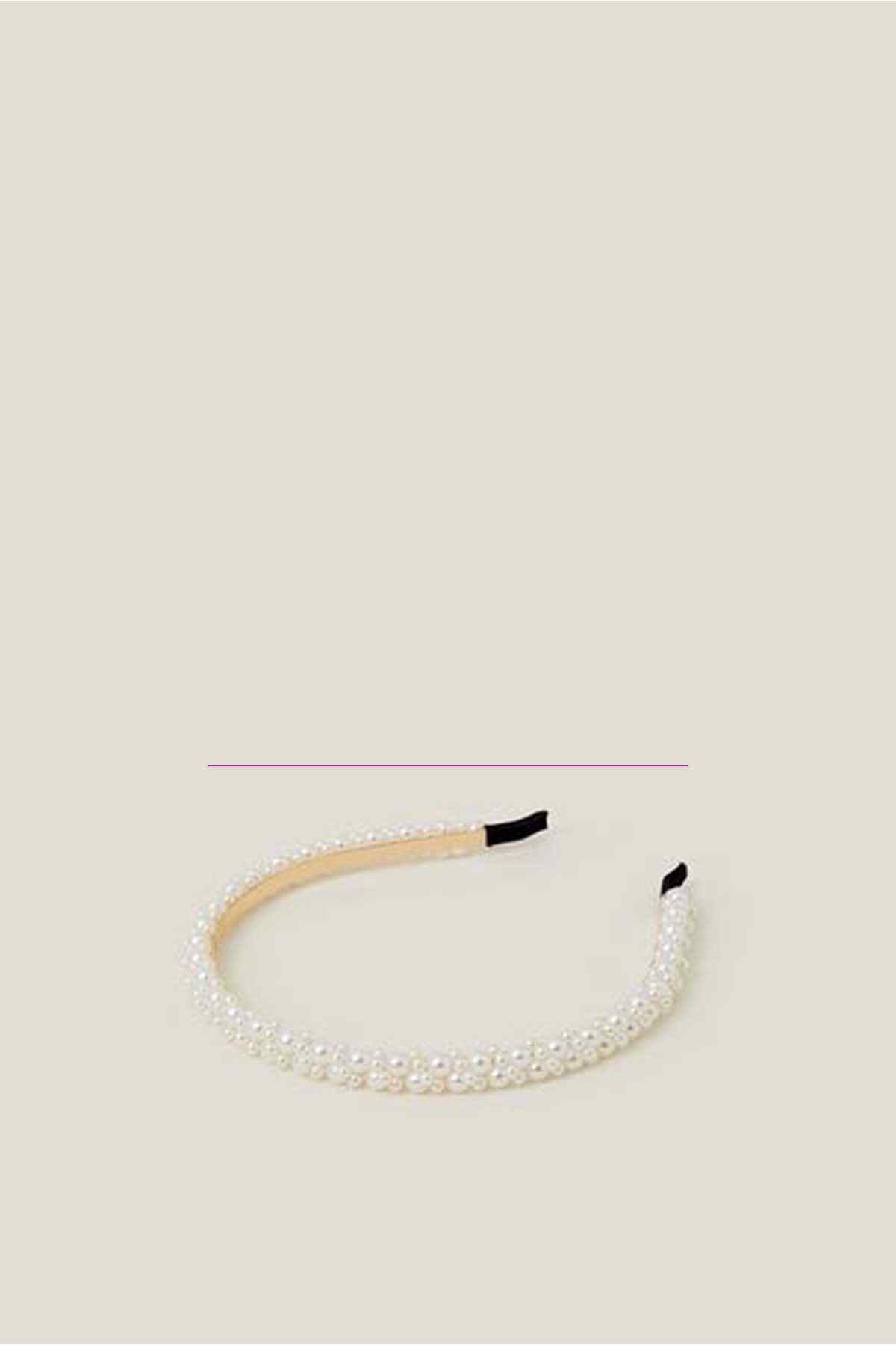 Pearl beaded headband with black inner prongs, curved wide band
