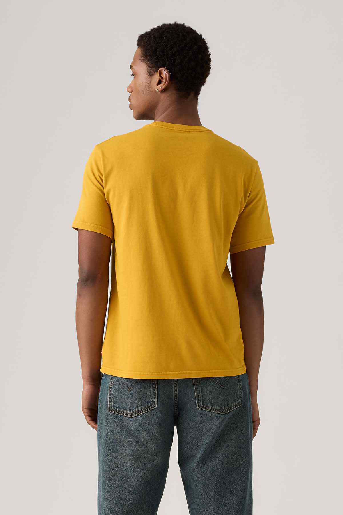 Yellow crewneck T-shirt back view with short sleeves