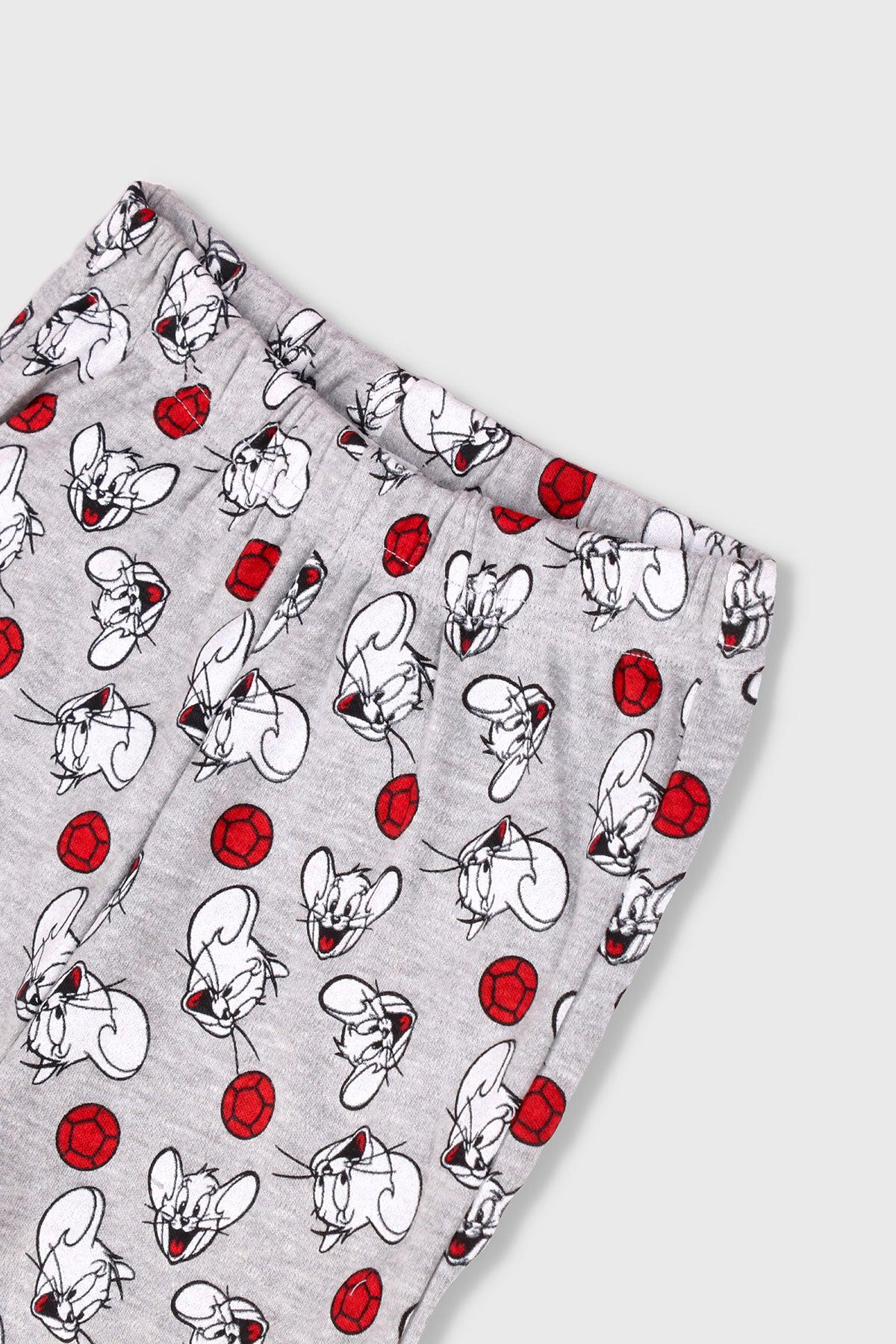 DISNEY gray Tom and Jerry shorts with all-over character and red hearts print