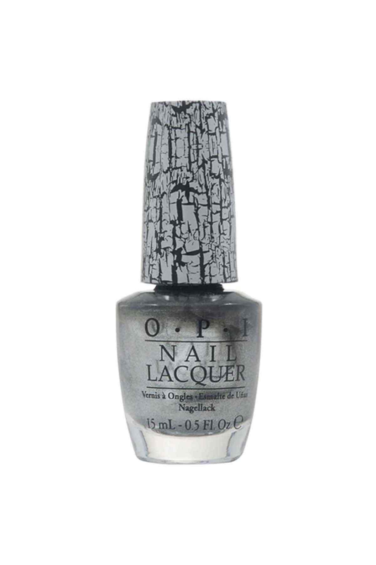 OPI silver metallic nail lacquer bottle with patterned cap, 0.5 fl oz