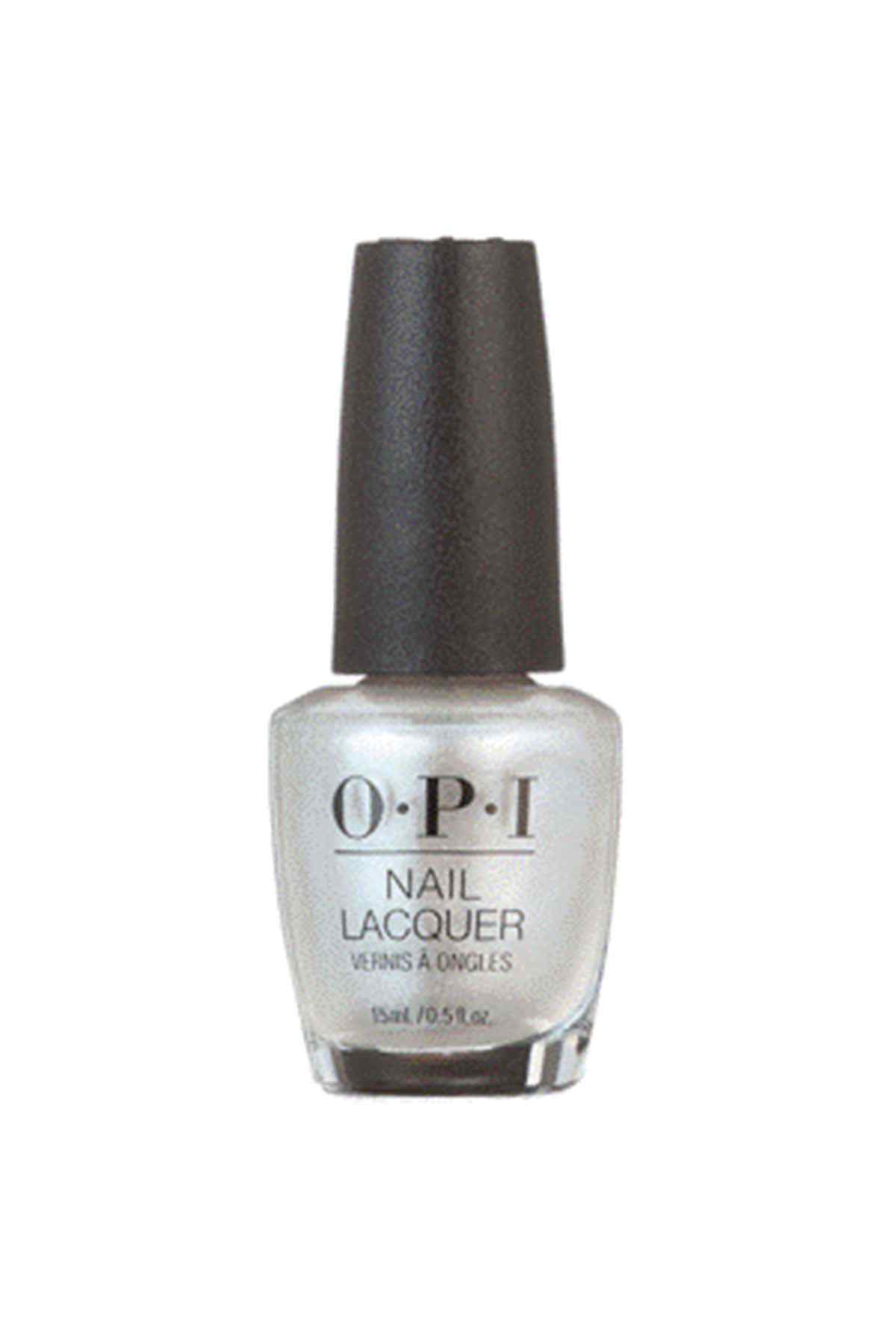 OPI white pearl nail lacquer bottle with black cap and OPI label