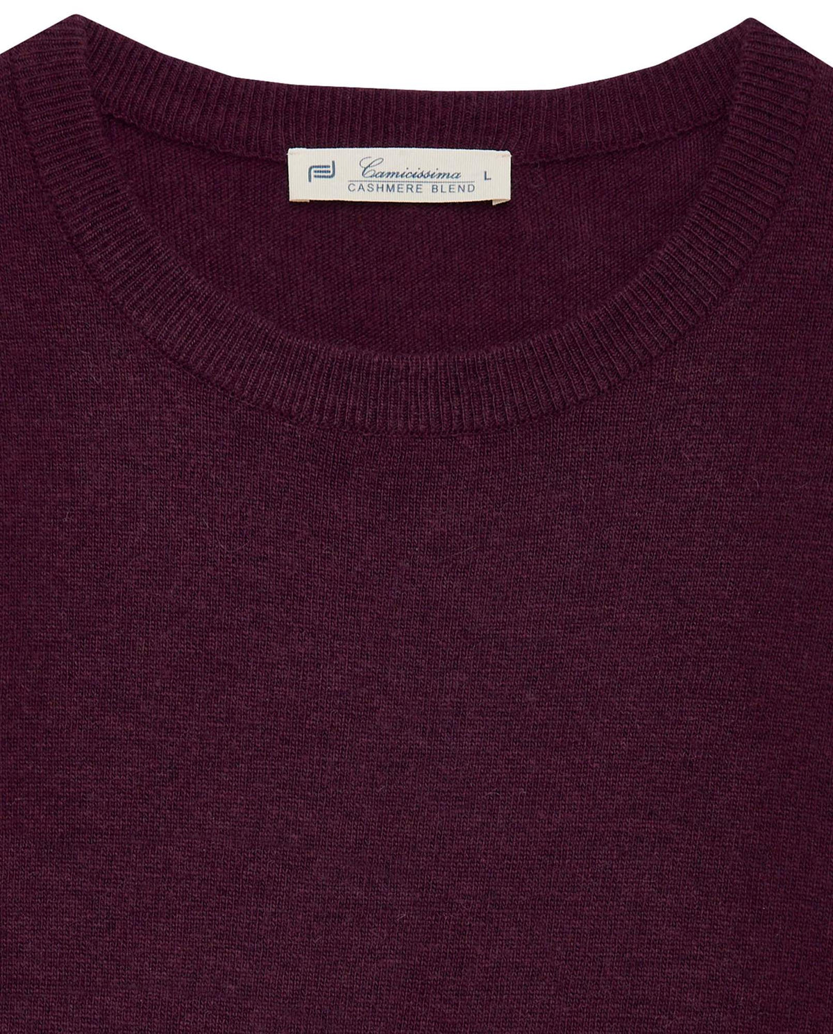 Purple cashmere-blend sweater with crew neckline and brand label