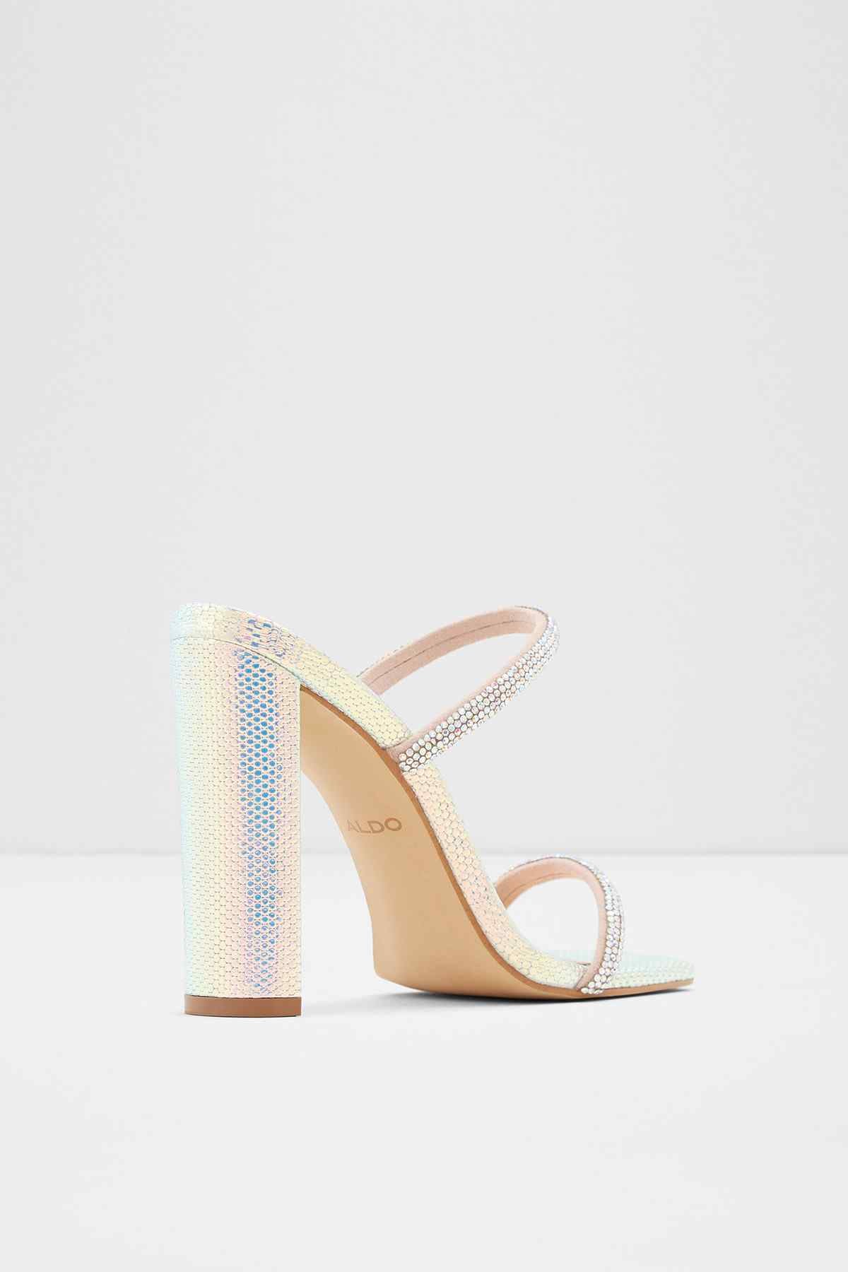 ALDO metallic multi peep-toe heeled sandal with rhinestone straps and block heel