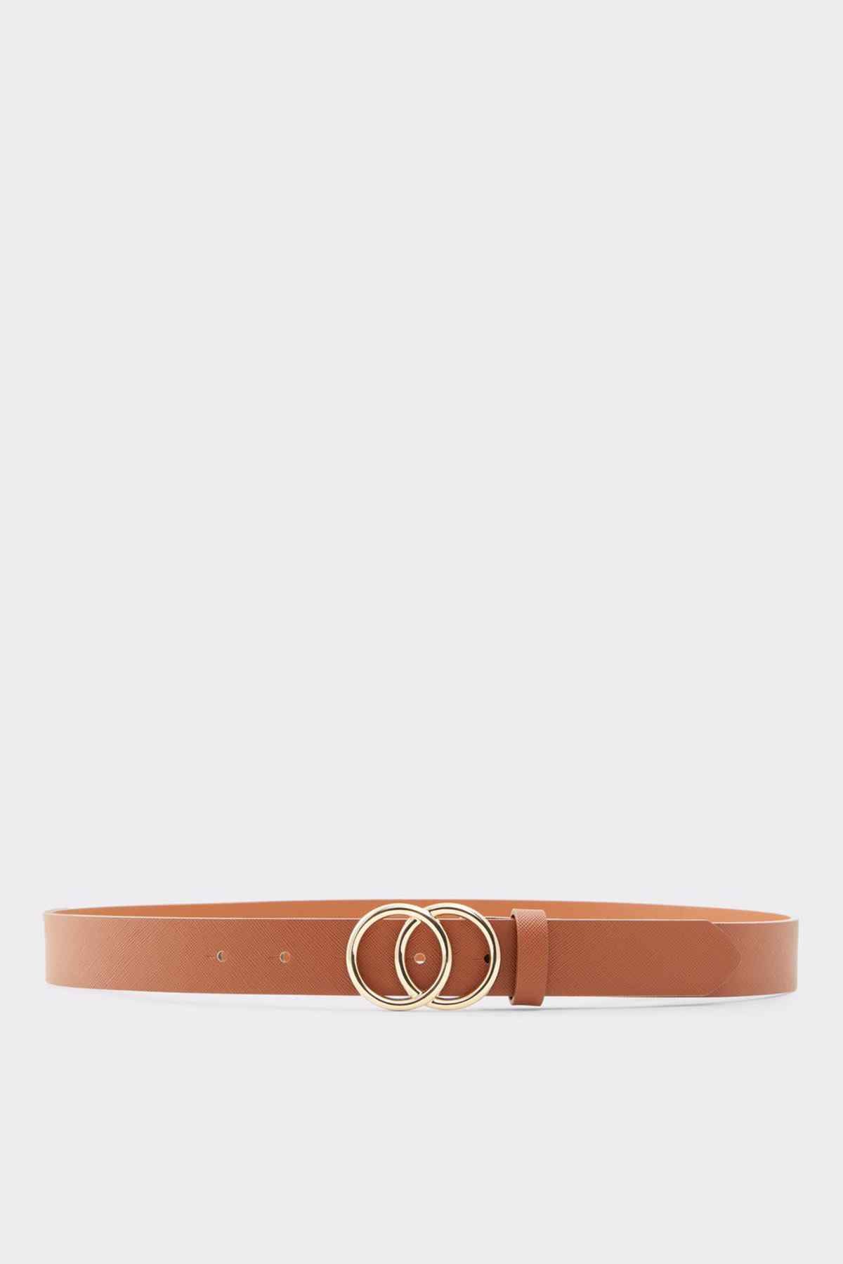 ALDO brown leather belt with double-ring oval buckle
