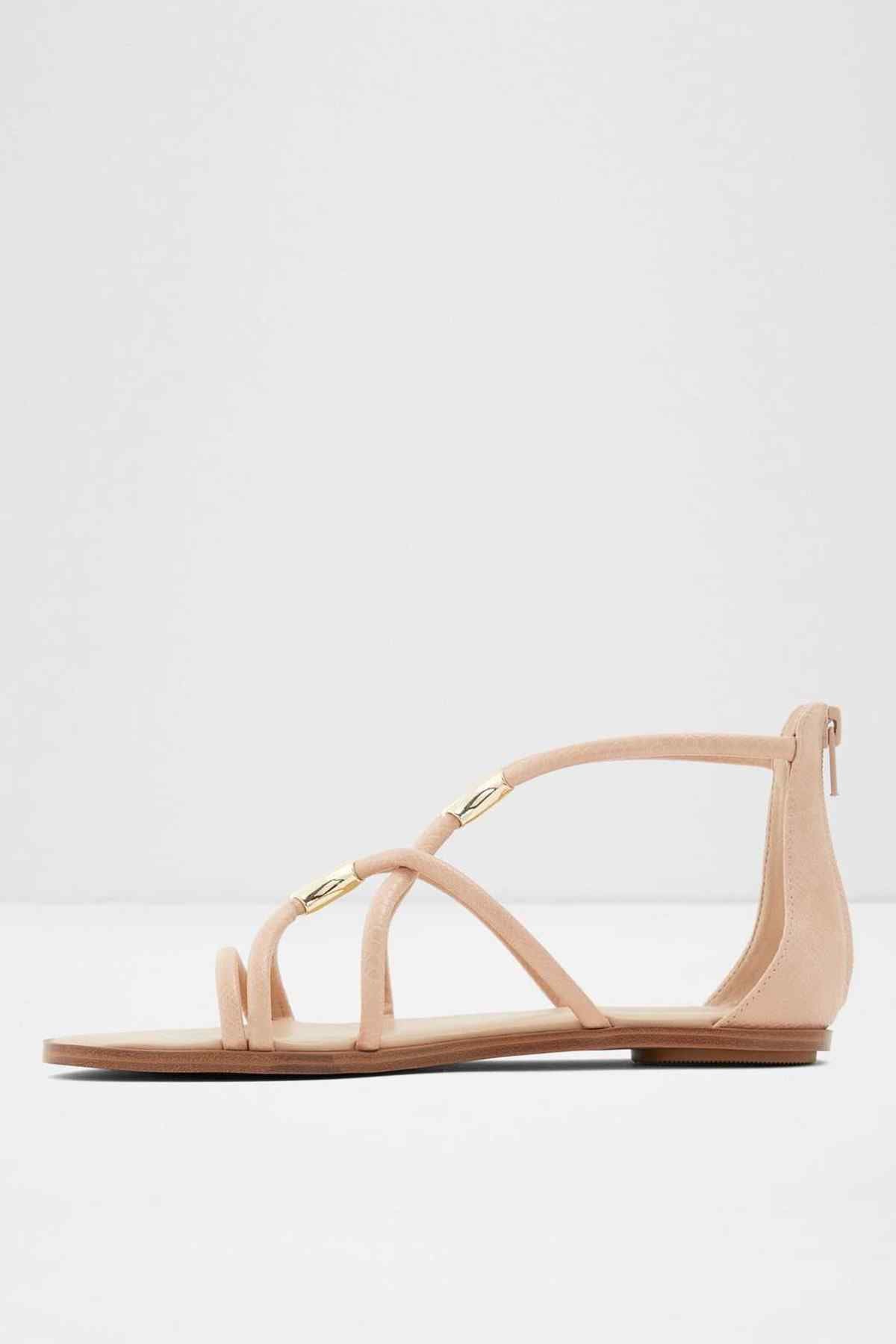 ALDO tan flat sandals with open toe and crisscross straps