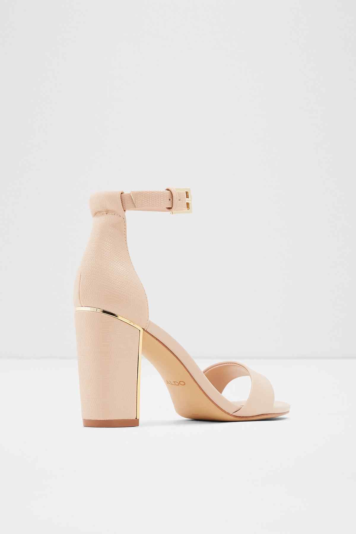 ALDO light pink block-heel sandal with ankle strap, peep-toe