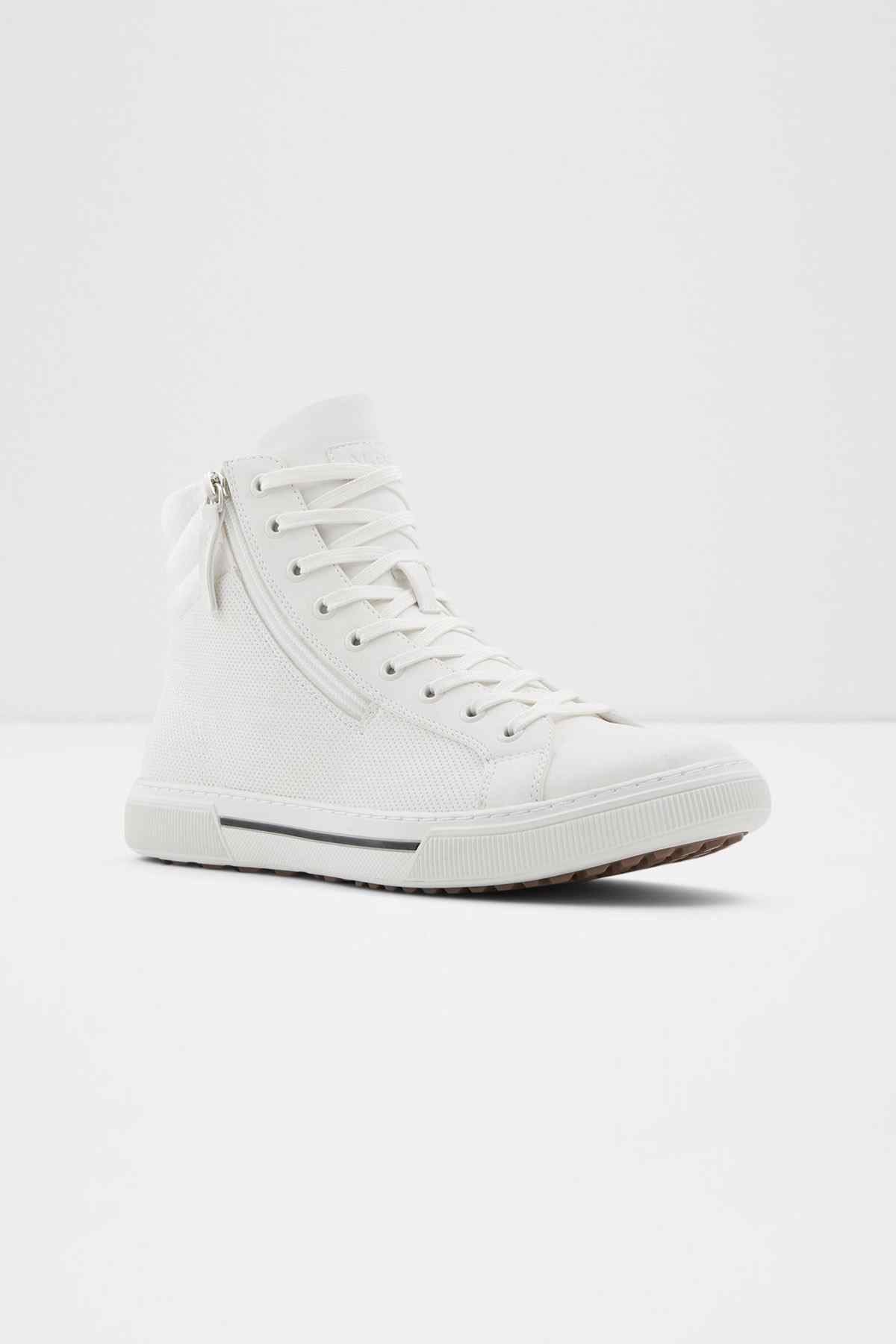ALDO white high-top lace-up sneakers with top eyelets and textured rubber sole