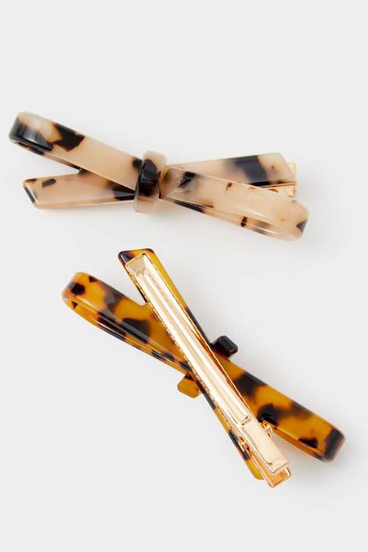 Tortoiseshell alligator hair clips with gold-tone clasp, two-pack