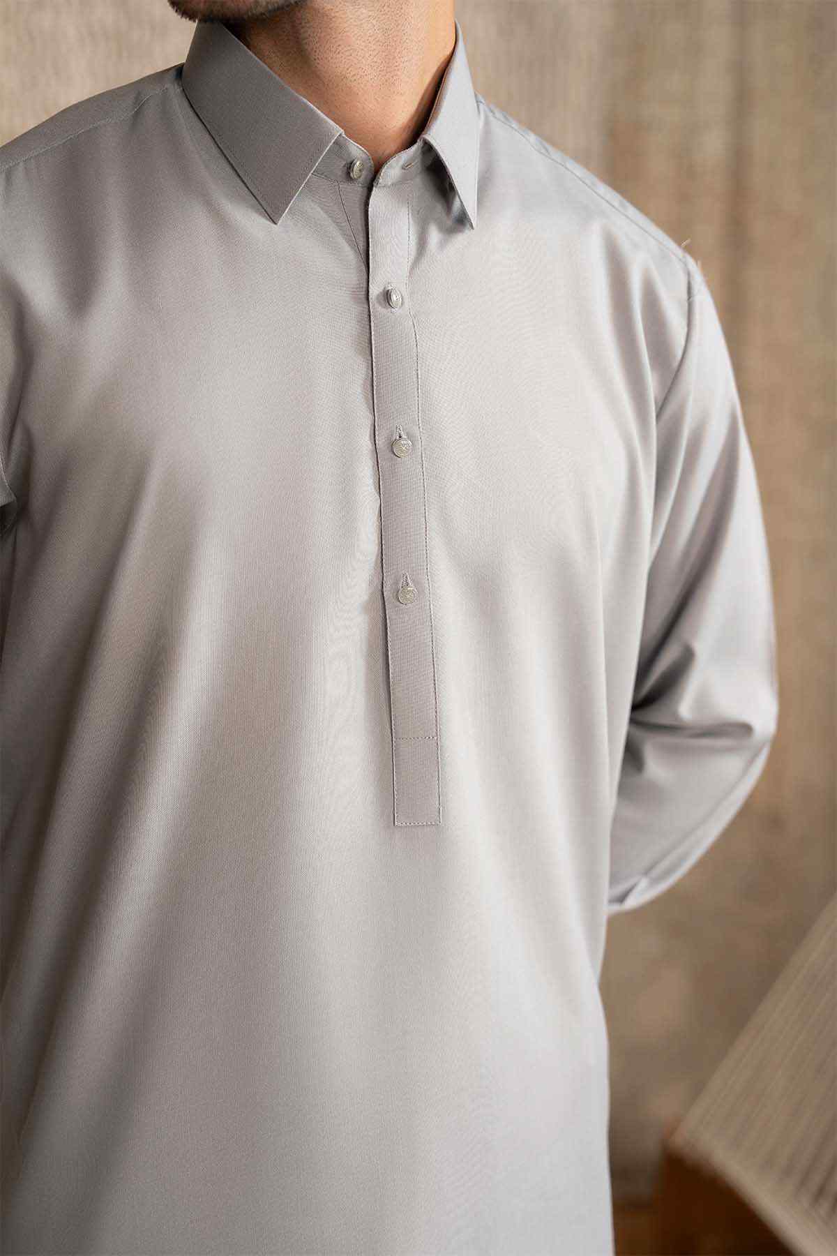 Buraq official ash grey kurta placket with buttons and point collar