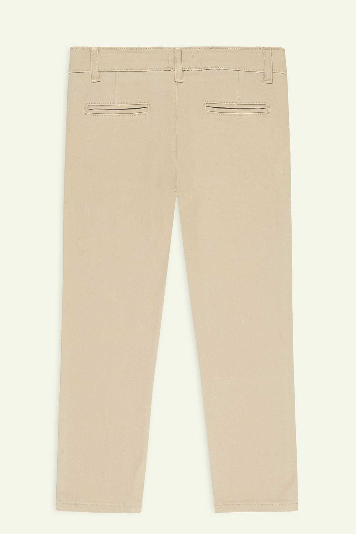 Khaki kids chinos back view with two welt pockets